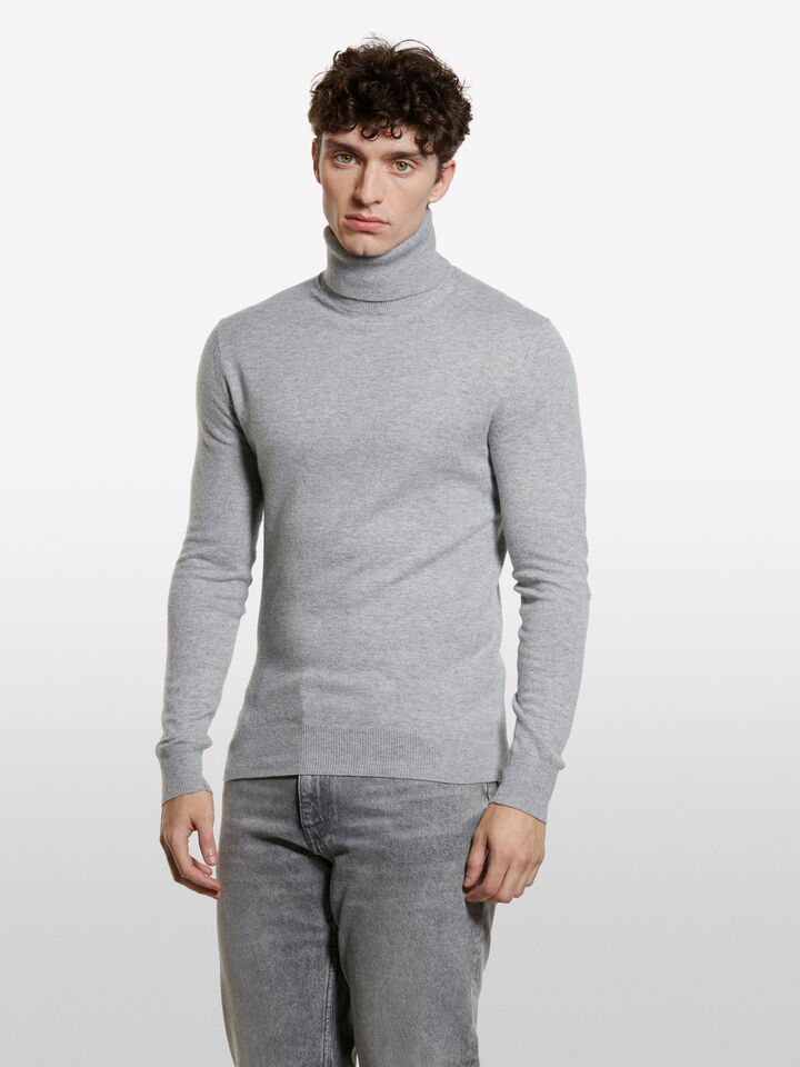 Gray regular fit sweater with high neck - men's high neck sweaters - Gray | Sisley image number 3